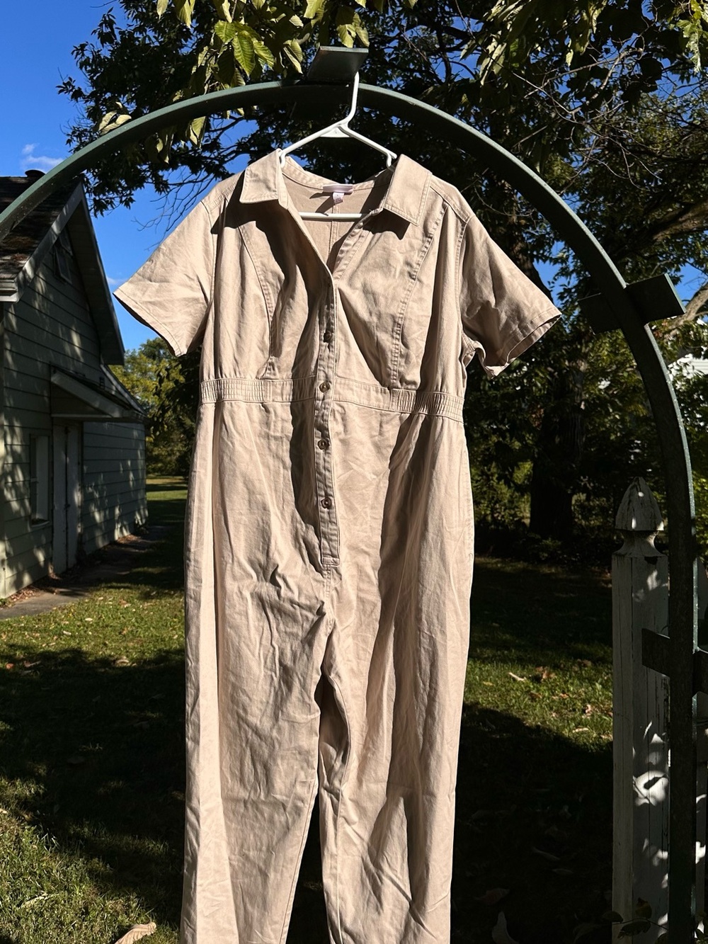 100% Cotton Beige Women's Short-Sleeve Jumpsuit SHORT or Capri